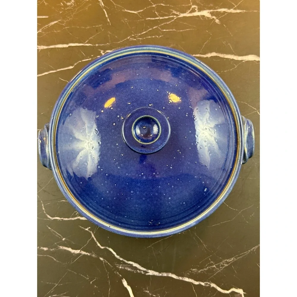 VTG Sasha Makovkin California Pottery Blue Lidded Ceramic Round Casserole Dish